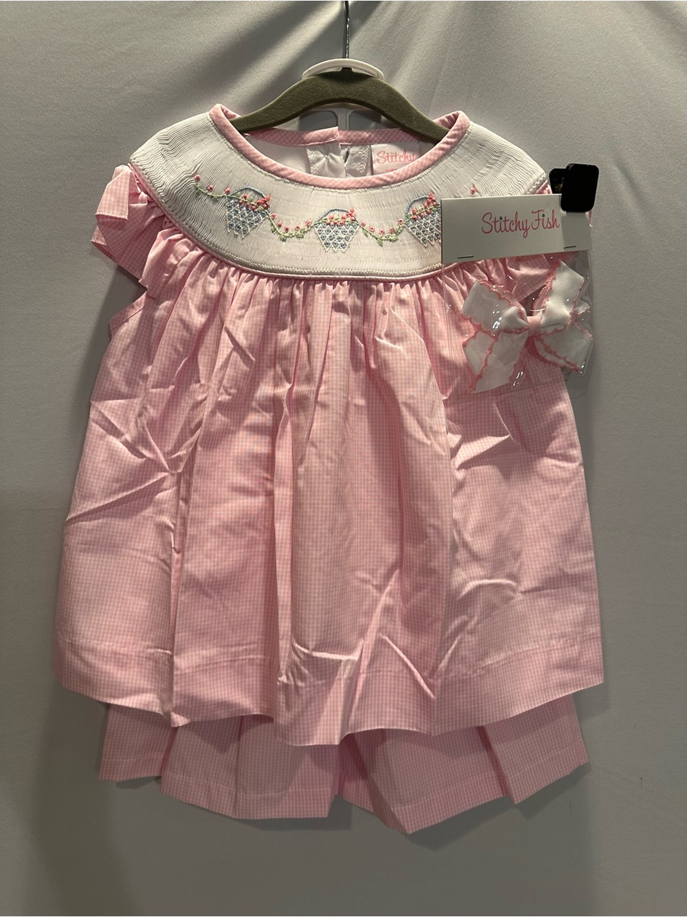 Pink Smocked Girls Set with Matching Bow